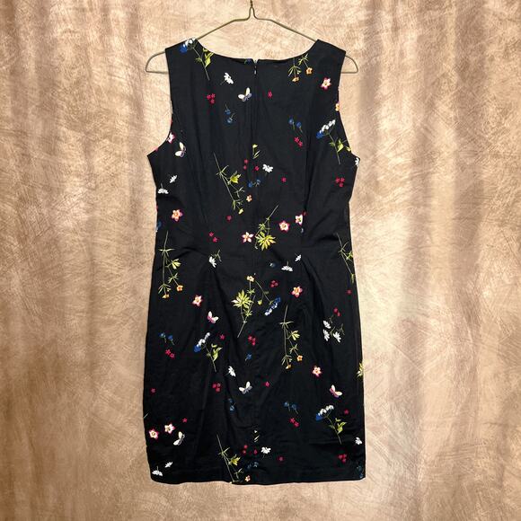 Vintage 90s Teddi Floral Butterfly Print Sleeveless Shift Dress Black Whimsigoth - Picture 6 of 7
